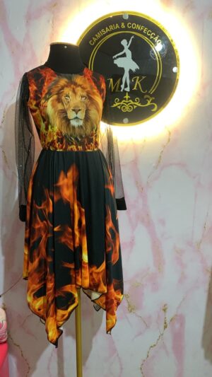 Vestido leão de Judá total manga longa tule