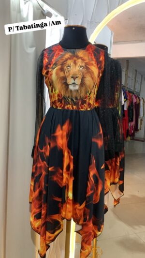 Vestido leão de Judá total manga longa tule